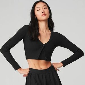 ALO YOGA Ribbed Whisper cropped cardigan, black S
